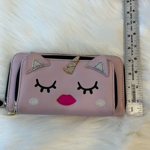 Luv Betsey by Betsey Johnson wallet coin purse cat unicorn pink zipper closure - Picture 11 of 12